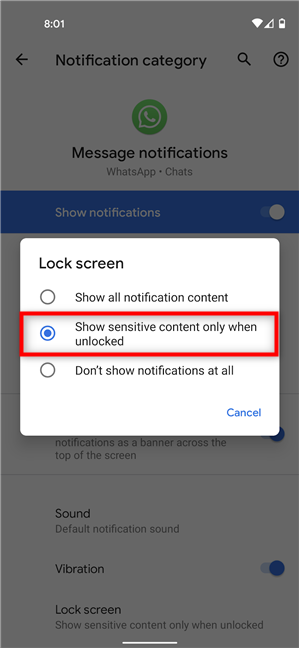 Cómo ocultar el contenido del mensaje de WhatsApp en la barra de notificaciones