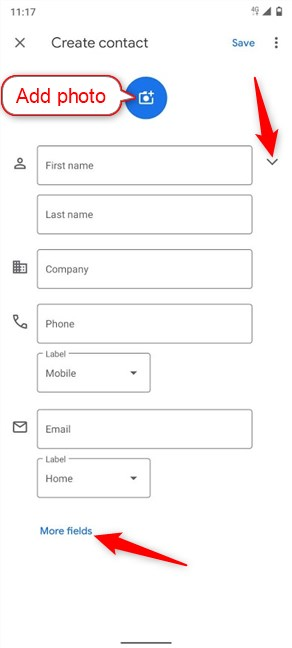 Agrega datos para tu nuevo contacto