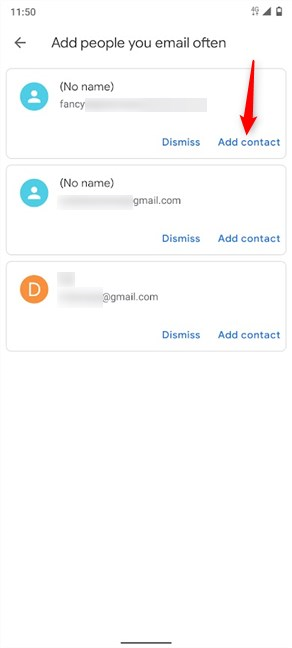 Toque para agregar cualquier contacto sugerido