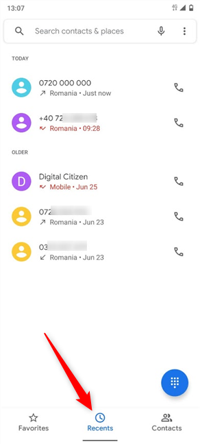 Accede a Recientes para tu historial de llamadas
