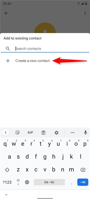 Elija Crear un nuevo contacto