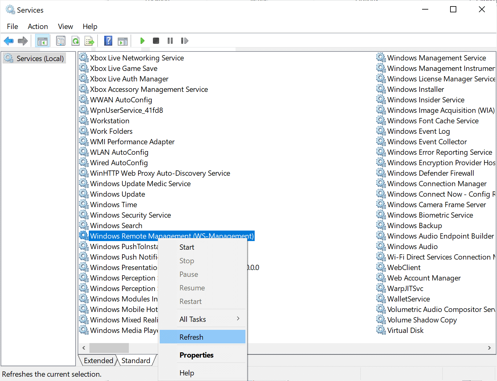 haga clic derecho en el servicio y seleccione actualizar.  ¿Cómo solucionar el uso elevado de la CPU en Windows 10?