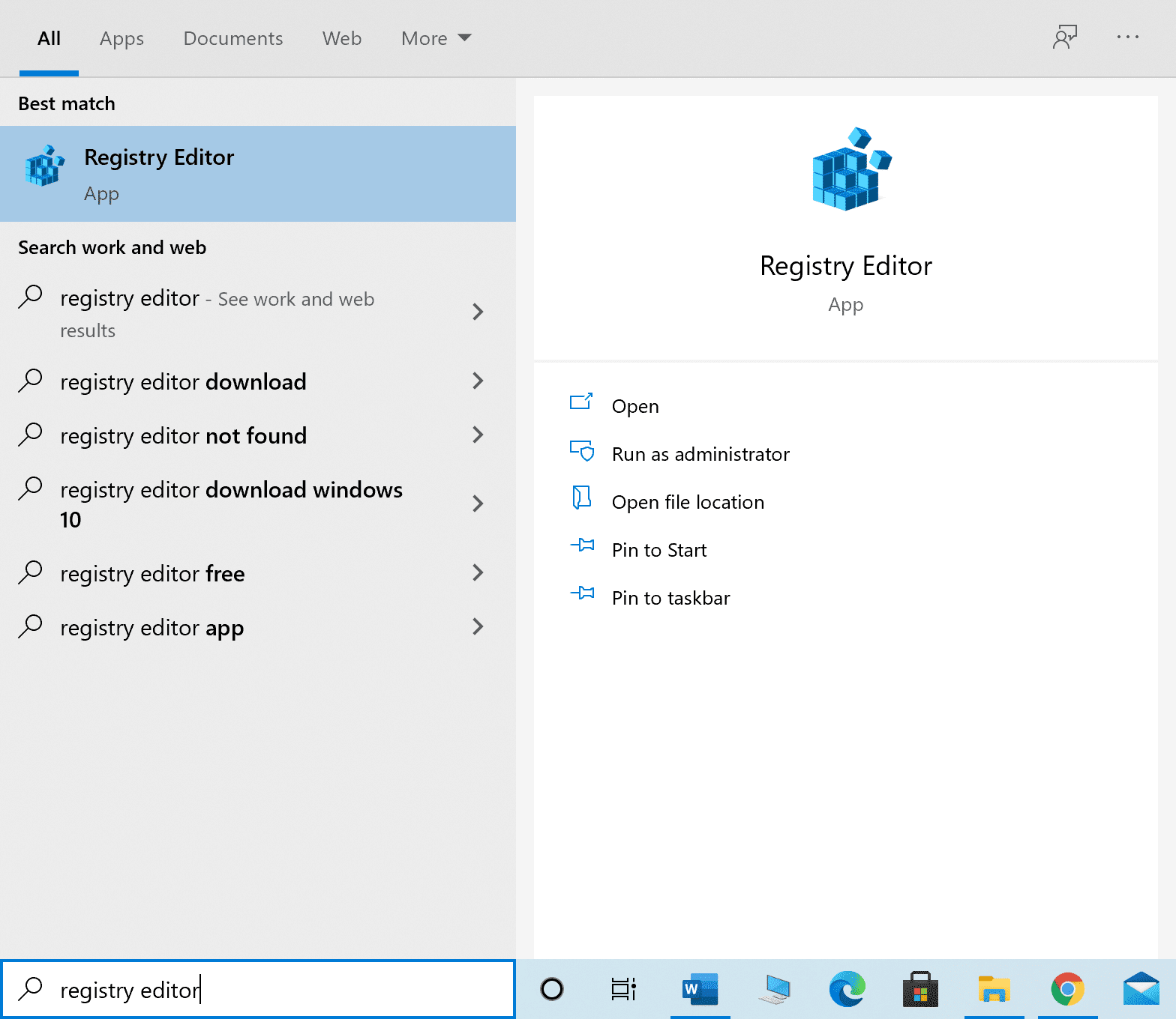 Escriba Editor del registro en la búsqueda de Windows y ejecútelo desde allí |  cómo arreglar el alto uso de la CPU Windows 10