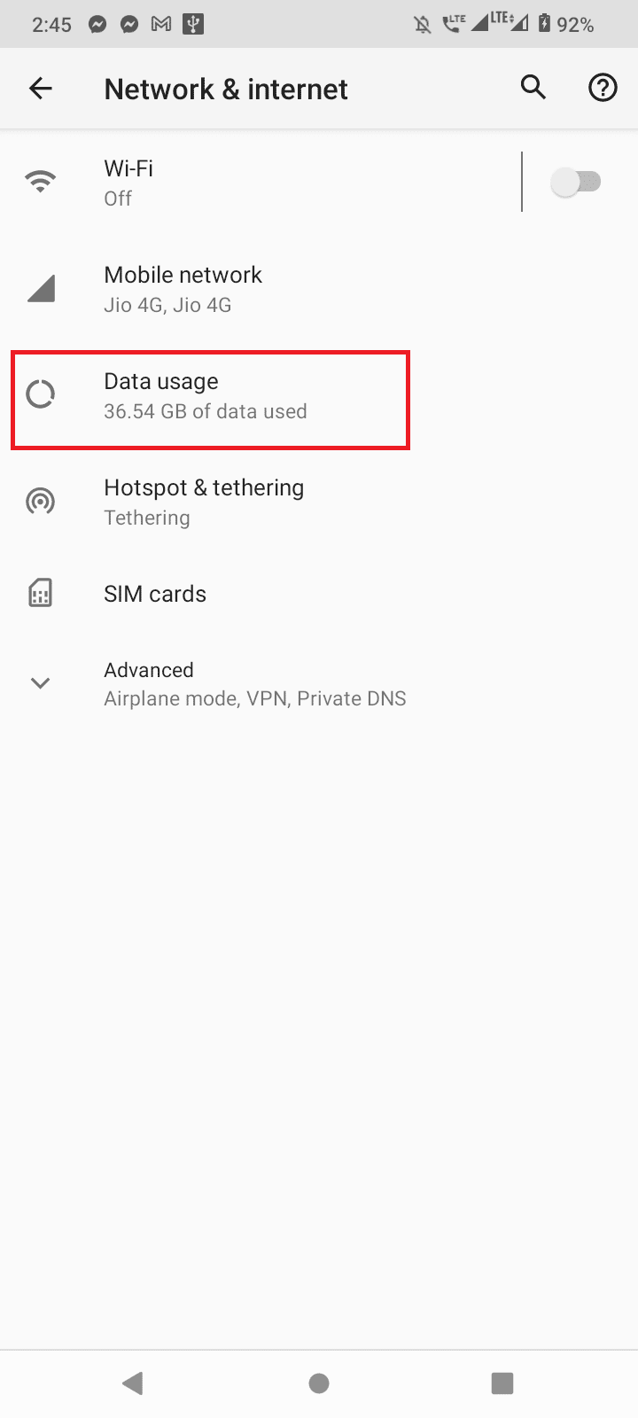 toca Uso de datos.  Arreglar Pokemon GO no pudo iniciar sesión Problema