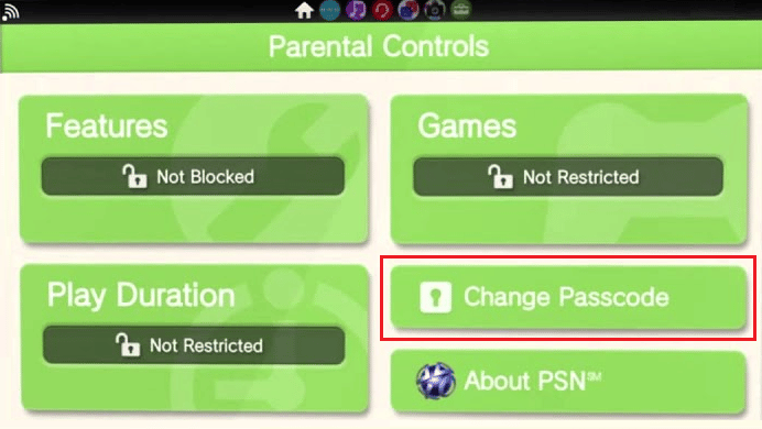Seleccione Cambiar código de acceso para establecer un código de acceso.  Este código de acceso será necesario para abrir contenido restringido