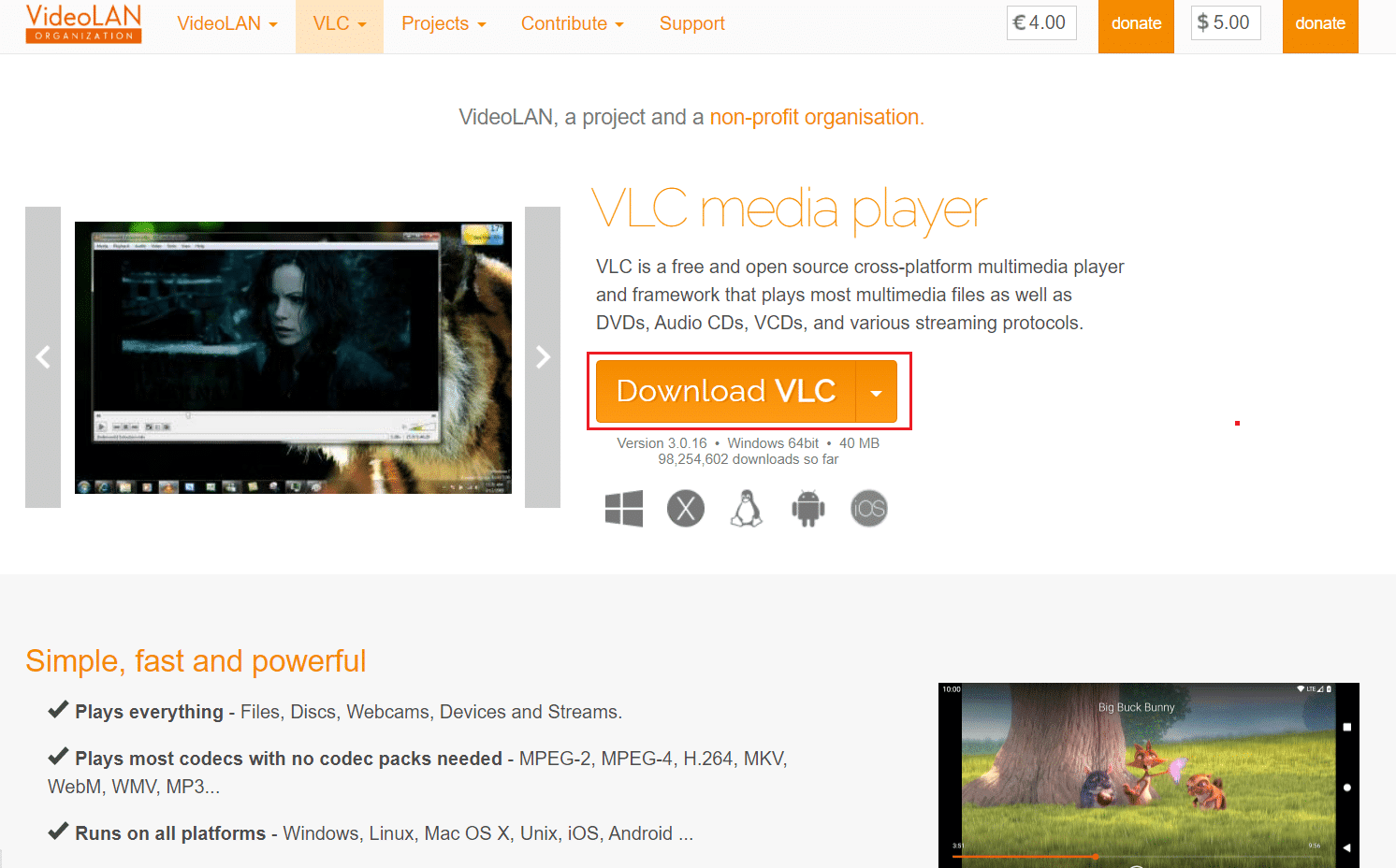 descargar la página del reproductor multimedia vlc