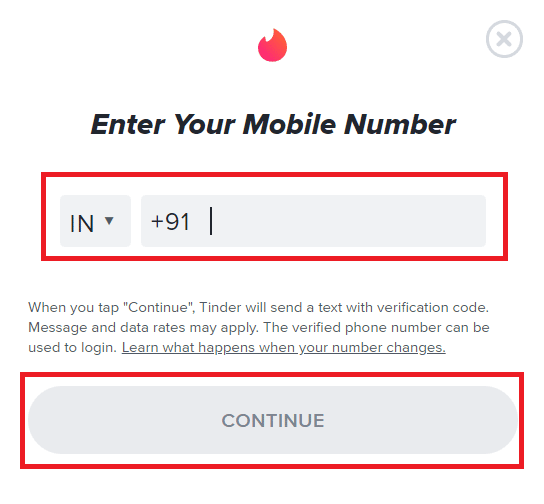 Introduce tu número de móvil y haz clic en Continuar |