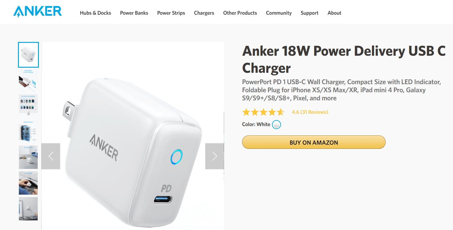 Cargador de pared USB Anker de 18W.  20 mejores cargadores de alta velocidad para Android