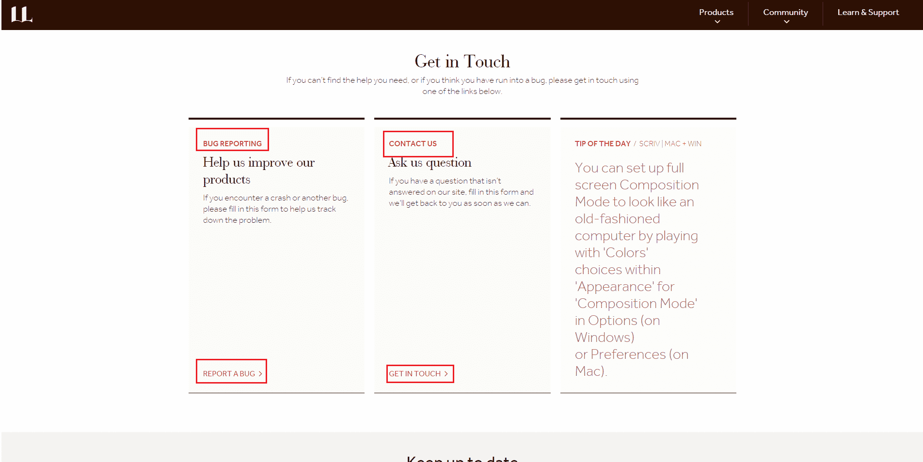Reportar un error Página de soporte de Scrivener