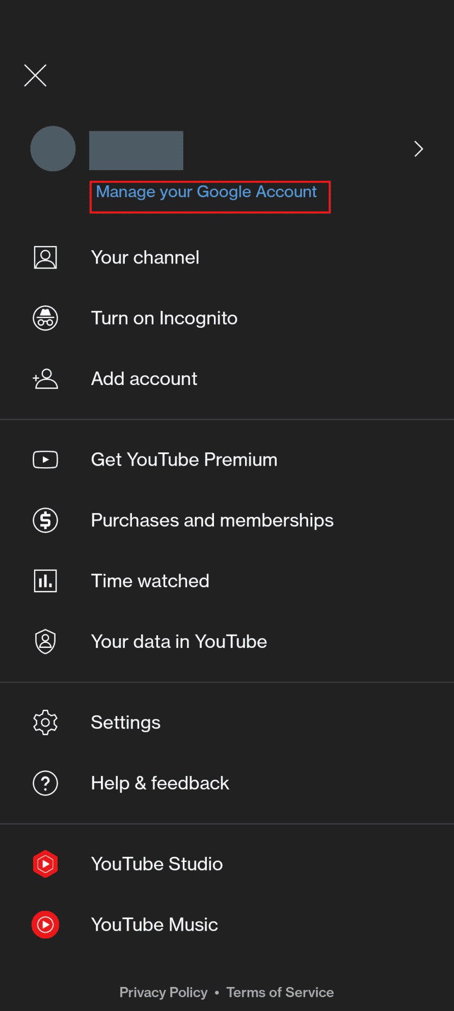 Ir a administrar su cuenta de Google |  Cómo eliminar el canal de YouTube en el teléfono
