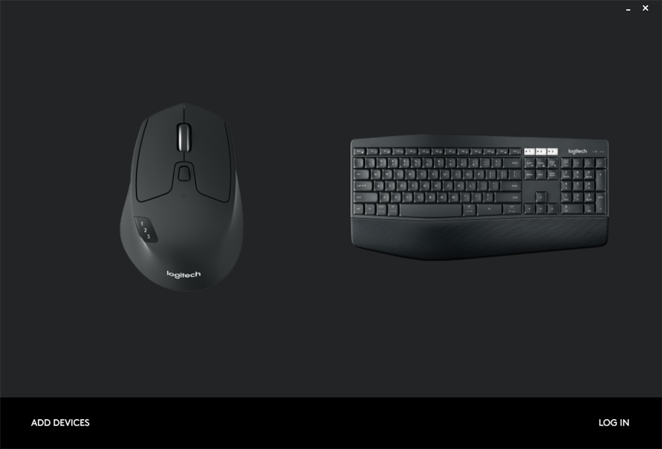 Pantalla de inicio de Opciones de Logitech
