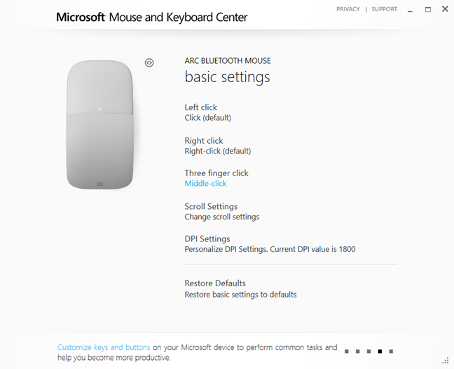 Centro de mouse y teclado de Microsoft