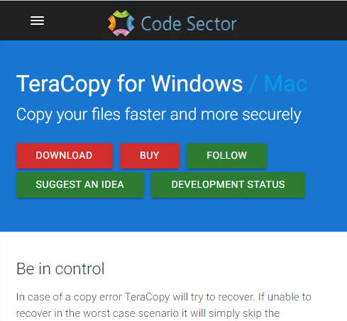 Página de descarga de TeraCopy