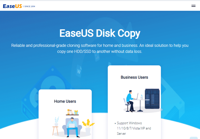 Página de descarga de EaseUS Disk Copy |  El mejor software de copia de archivos para PC con Windows en 2022