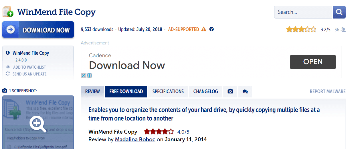 Página de descarga de WinMend