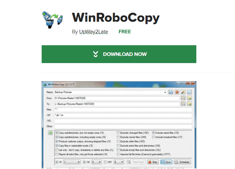 Página de descarga de WinRoboCopy |  El mejor software de copia de archivos para PC con Windows en 2022