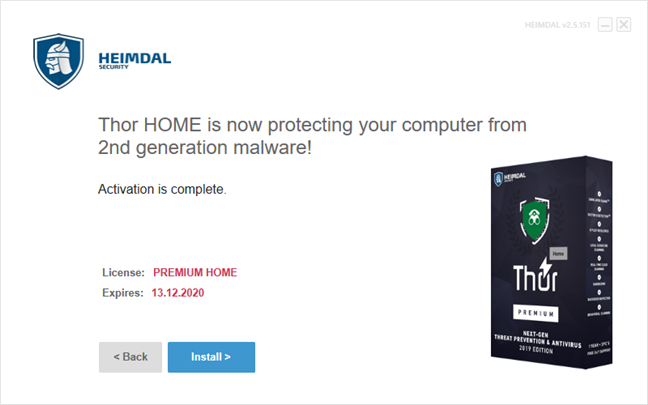 El final del asistente de instalación para Heimdal Thor Premium Home