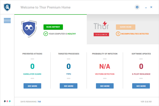 La interfaz de usuario de Heimdal Thor Premium Home