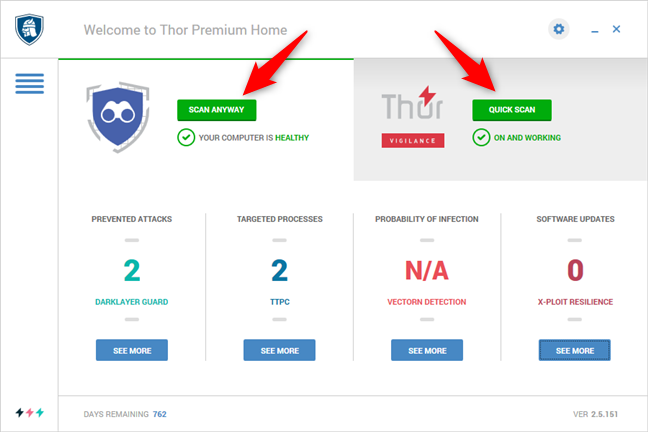 Los botones de escaneo para Thor Foresight y Thor Vigilance
