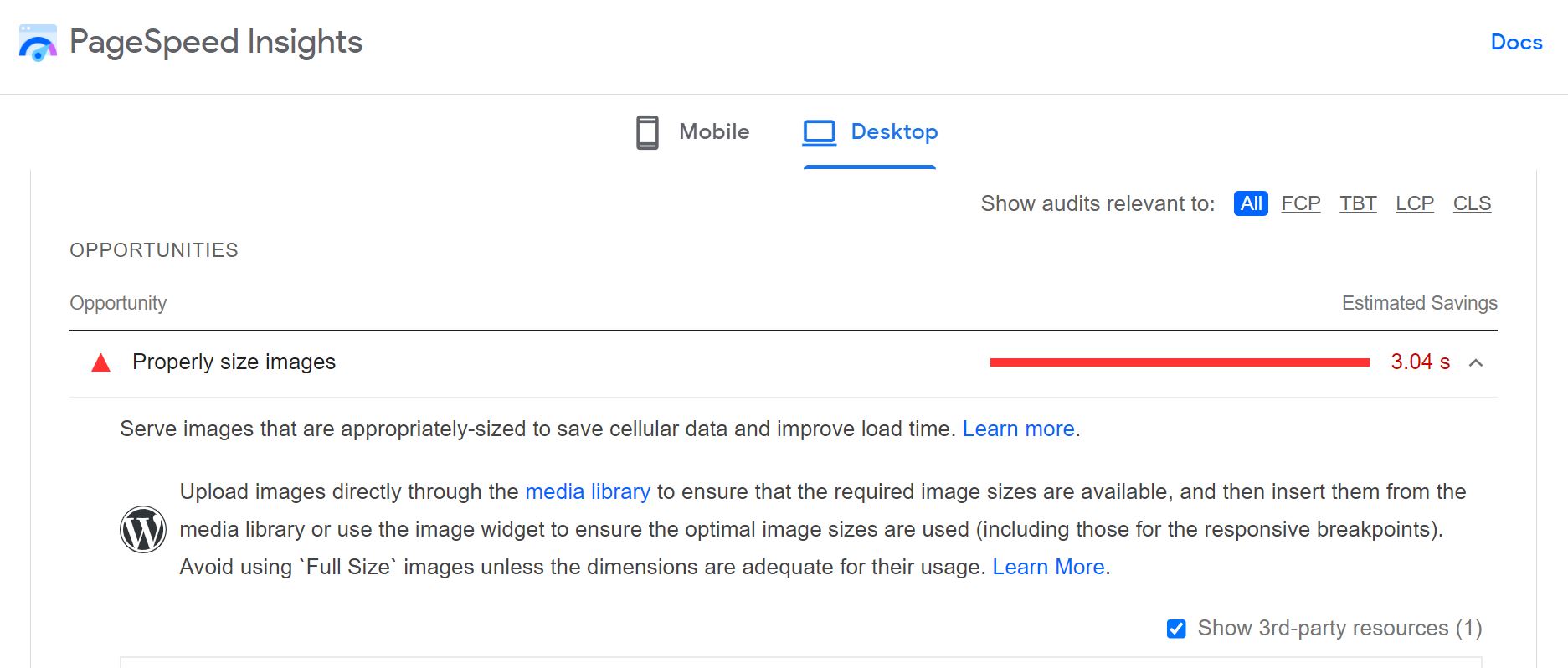 Propuestas de Optimización de Imagen en PageSpeed ​​Insights Report