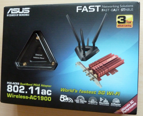 ASUS PCE-AC68, 802.11ac, doble banda, Wireless-AC1900, adaptador PCI-E, revisión, red, inalámbrico