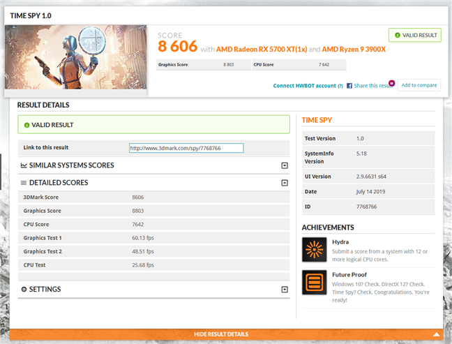 Resultado de referencia en 3DMark Time Spy