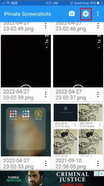 Toque el ícono de captura de pantalla presente en la parte superior de la pantalla. 