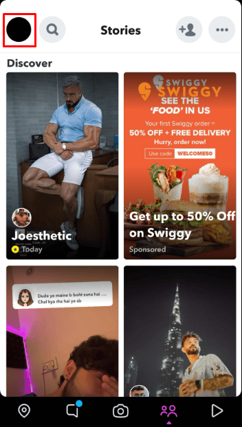 Toque el ícono de la historia en la esquina superior izquierda de su pantalla. 