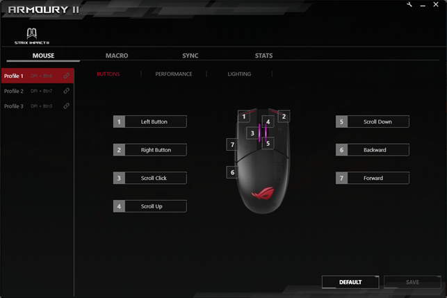 La configuración de los botones en la aplicación Armory II