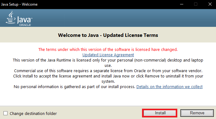instalar el asistente de configuración de java