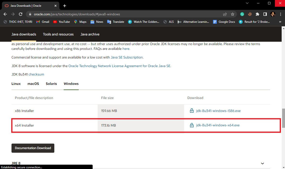 Descargue la versión Java JRE 8 para su computadora.  Arreglar el código de salida 0 Minecraft en Windows 10