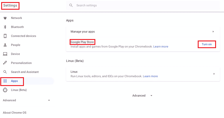 activar Google Play Store en Chromebook