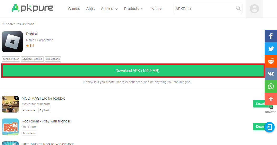 Haga clic en Descargar APK