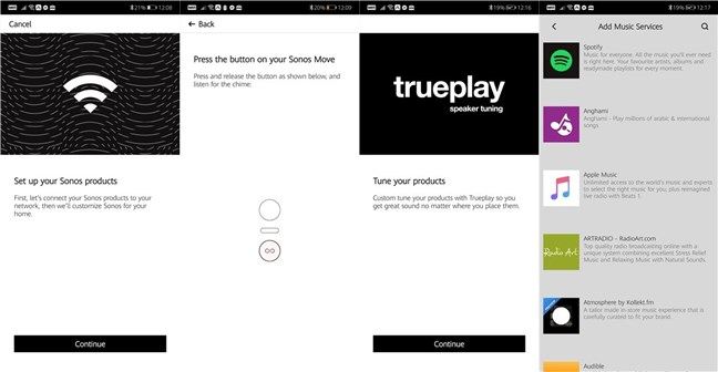 Configuración de la aplicación Sonos en un teléfono inteligente Android