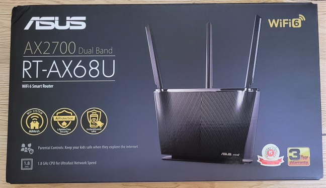 El embalaje utilizado para ASUS RT-AX68U