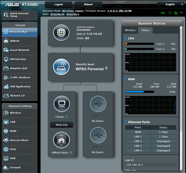 El firmware en el ASUS RT-AX68U