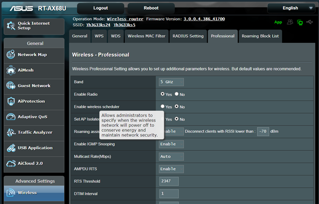 Ver más información sobre una configuración en ASUS RT-AX68U
