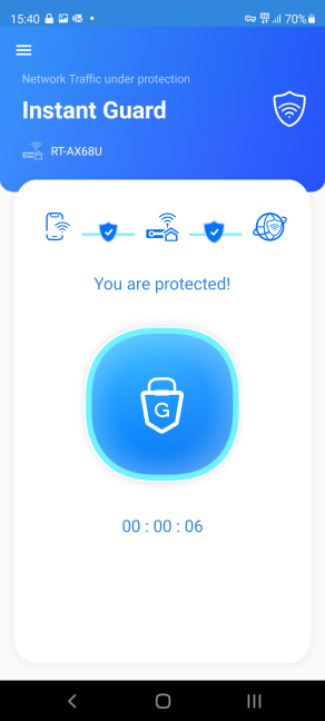 La aplicación Instant Guard funciona con ASUS RT-AX68U