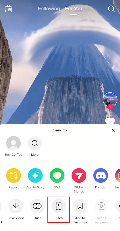 toque la opción Puntada |  obtén más vistas en tus videos de TikTok