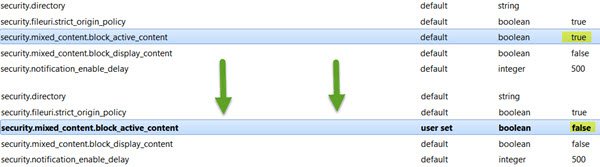 Deshabilitar contenido mixto en Firefox