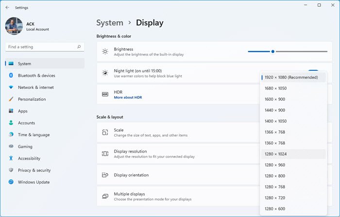 Resolución de pantalla de Windows 11
