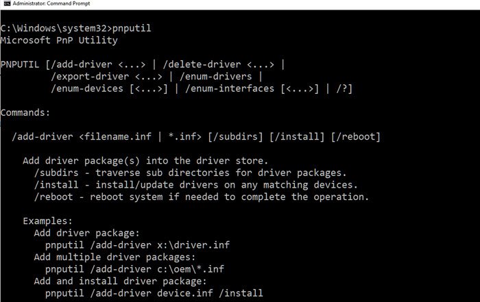 símbolo del sistema de instalación de actualización del controlador