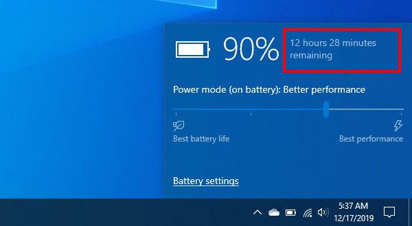 ¿Cómo habilitar la duración restante de la batería en Windows 10?
