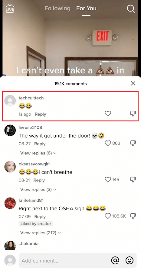 Navegue hasta el comentario deseado en TikTok: tóquelo y manténgalo presionado |  Cómo eliminar tus comentarios en TikTok