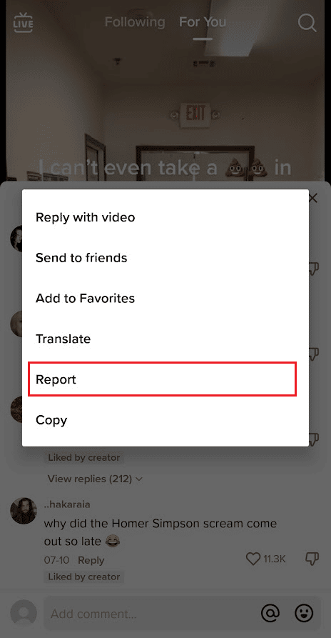 Reporta los comentarios de otros si los encuentras ofensivos o violan los Lineamientos de la comunidad de TikTok |  Cómo eliminar tus comentarios en TikTok