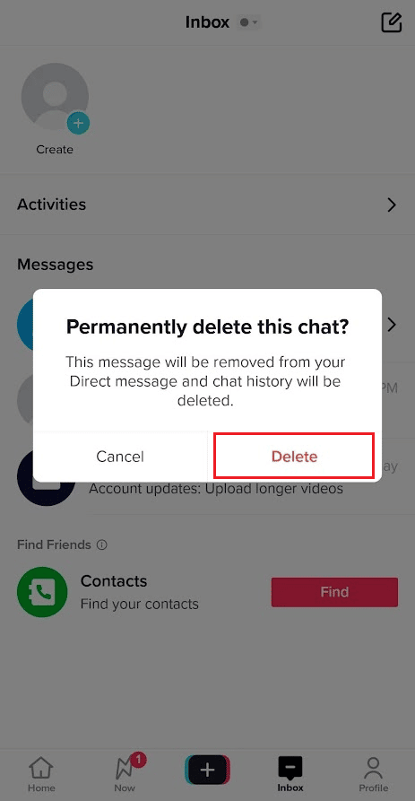 toque Eliminar en la ventana emergente de confirmación |  Cómo eliminar tus comentarios en TikTok