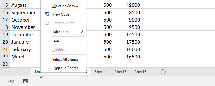 Desagrupar hojas en Excel