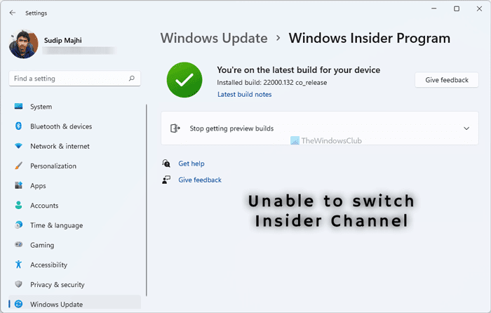 No puede cambiar el canal de Windows Insider en Windows 11