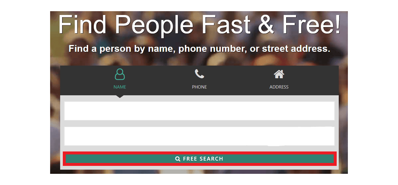 haga clic en BÚSQUEDA GRATUITA. Cómo darse de baja de FastPeopleSearch