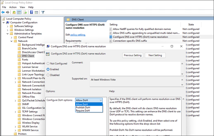 Habilite DoH usando la política de grupo en Windows 11